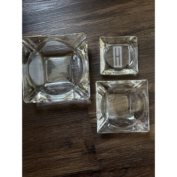 Vintage Glass MCM Mid-Century Nesting Square Etched Ashtray Set/3 Y2K 70s - Picture 2 of 7